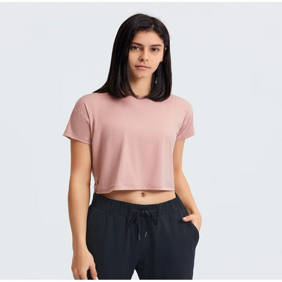 Eliana Buttery Soft Loose Fit Cropped Unfinished Short Sleeve Top - Tranquil Panda